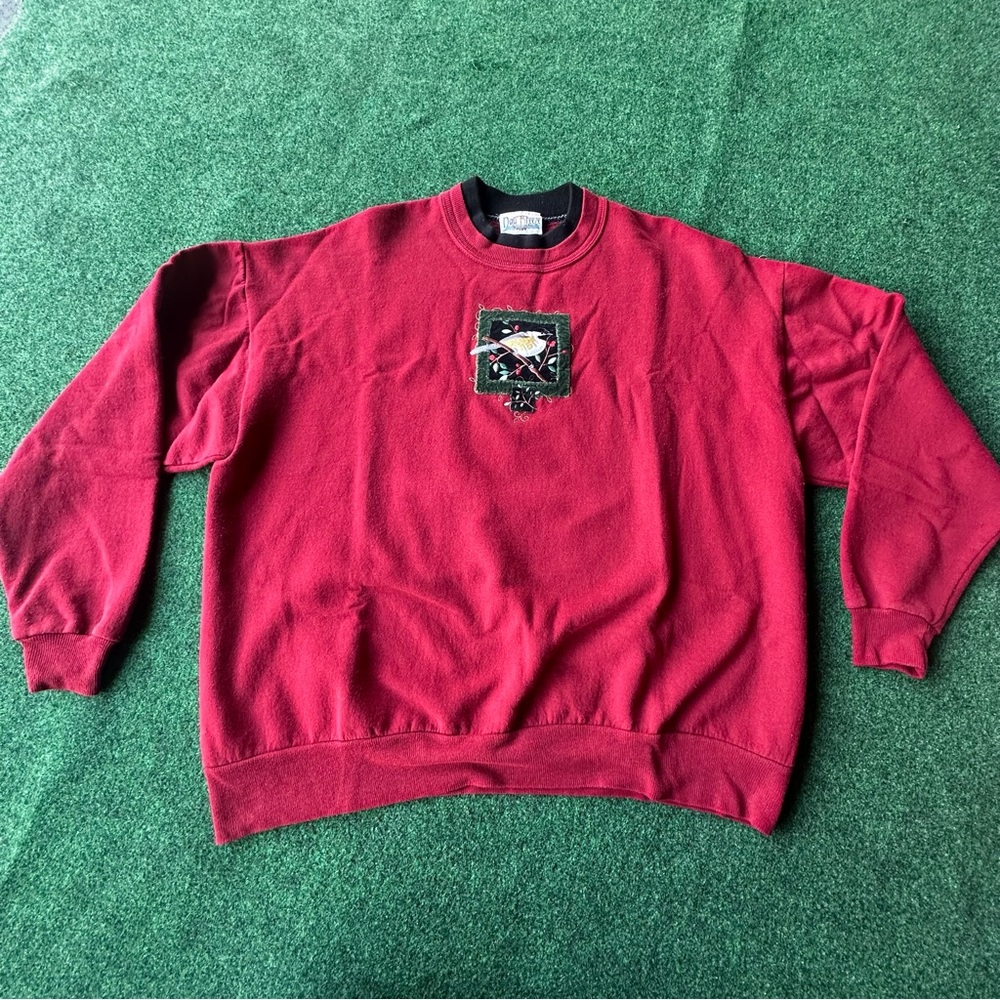 Vintage Crimson Embroidered Sweatshirt – Bold Retro Streetwear